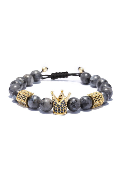 Gold/Grey Marbled Stone Imperial Crown Beaded Charm Bracelet