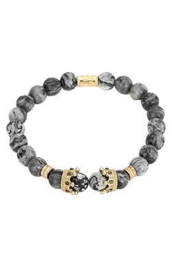 Gold Imperial Crown/Picasso Jasper Marble/Pavé Black CZ Bracelet thumbnail 2