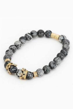 Gold Imperial Crown/Picasso Jasper Marble/Pavé Black CZ Bracelet thumbnail 3