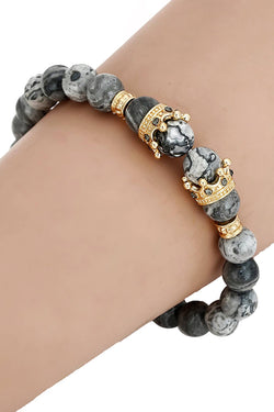 Gold Imperial Crown/Picasso Jasper Marble/Pavé Black CZ Bracelet thumbnail 1