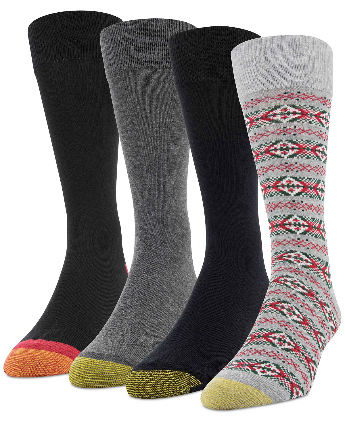 Gold Toe 4-pack Christmas Fairisle Socks Grey, Black, Charcoal, Black-red