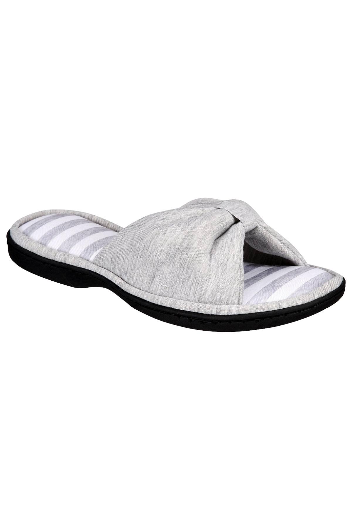 Gold Toe Grey Solid/Striped Lizbeth Bow Memory-Foam Slippers