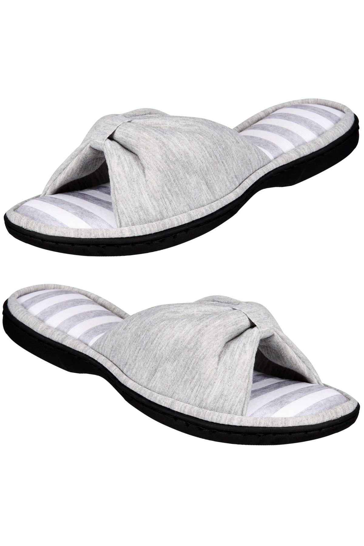 Gold Toe Grey Solid/Striped Lizbeth Bow Memory-Foam Slippers