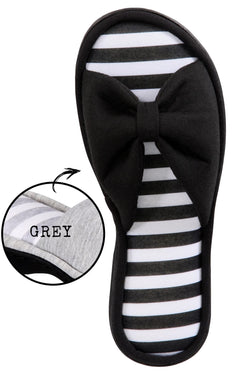 Gold Toe Grey Solid/Striped Lizbeth Bow Memory-Foam Slippers thumbnail 2