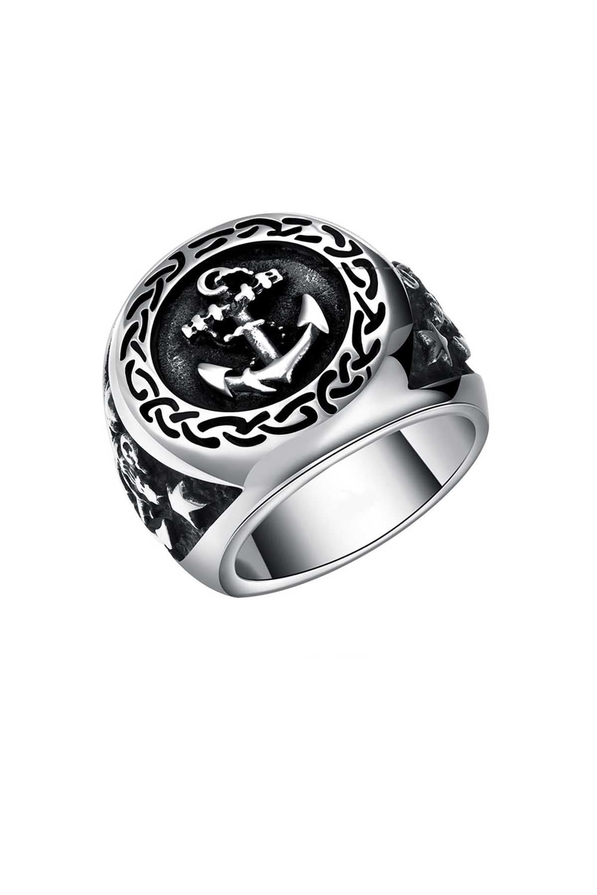 Gomaya Silver Anchor Stainless Steel Ring