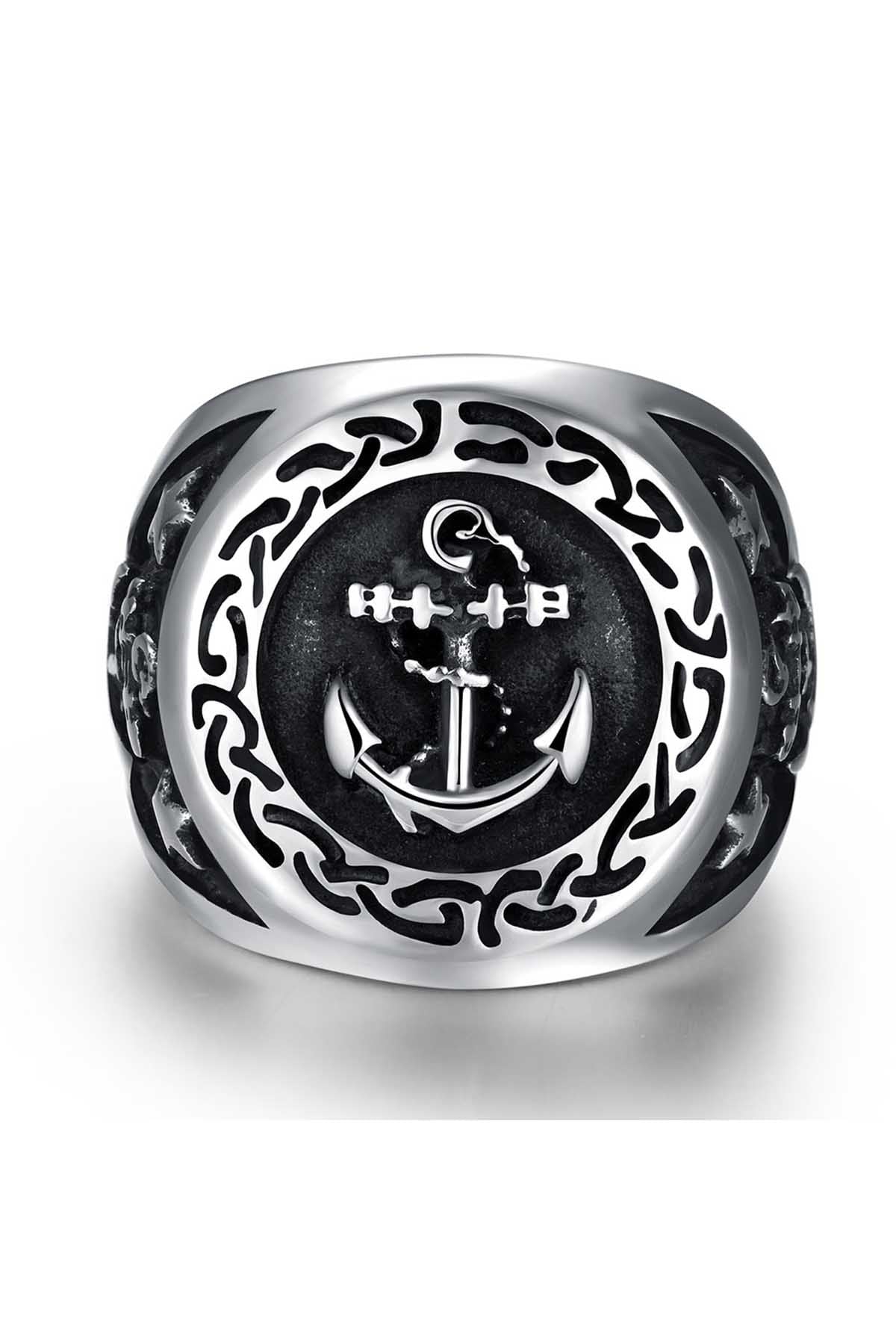 Gomaya Silver Anchor Stainless Steel Ring