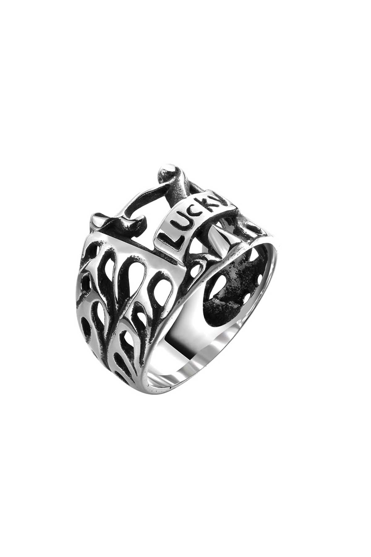 Gomaya Vintage Lucky 7 Stainless Steel Ring
