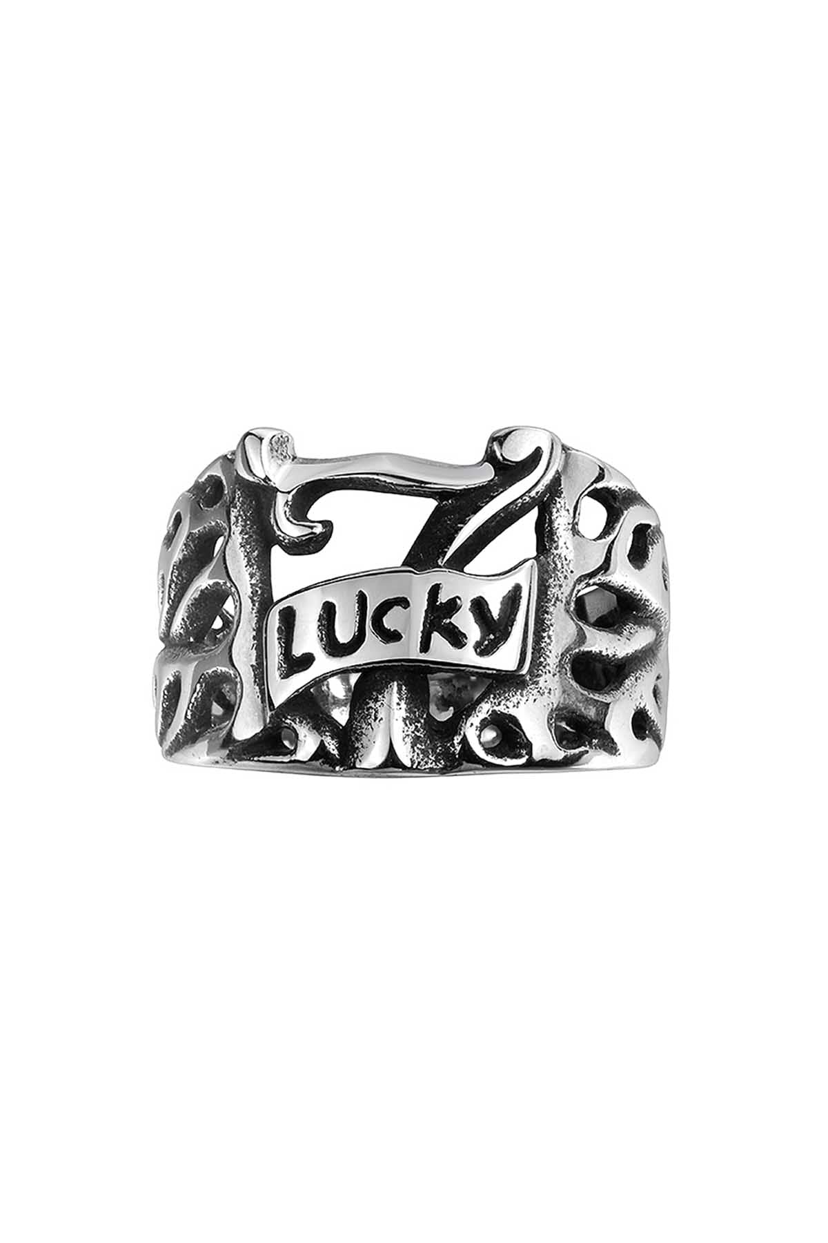 Gomaya Vintage Lucky 7 Stainless Steel Ring