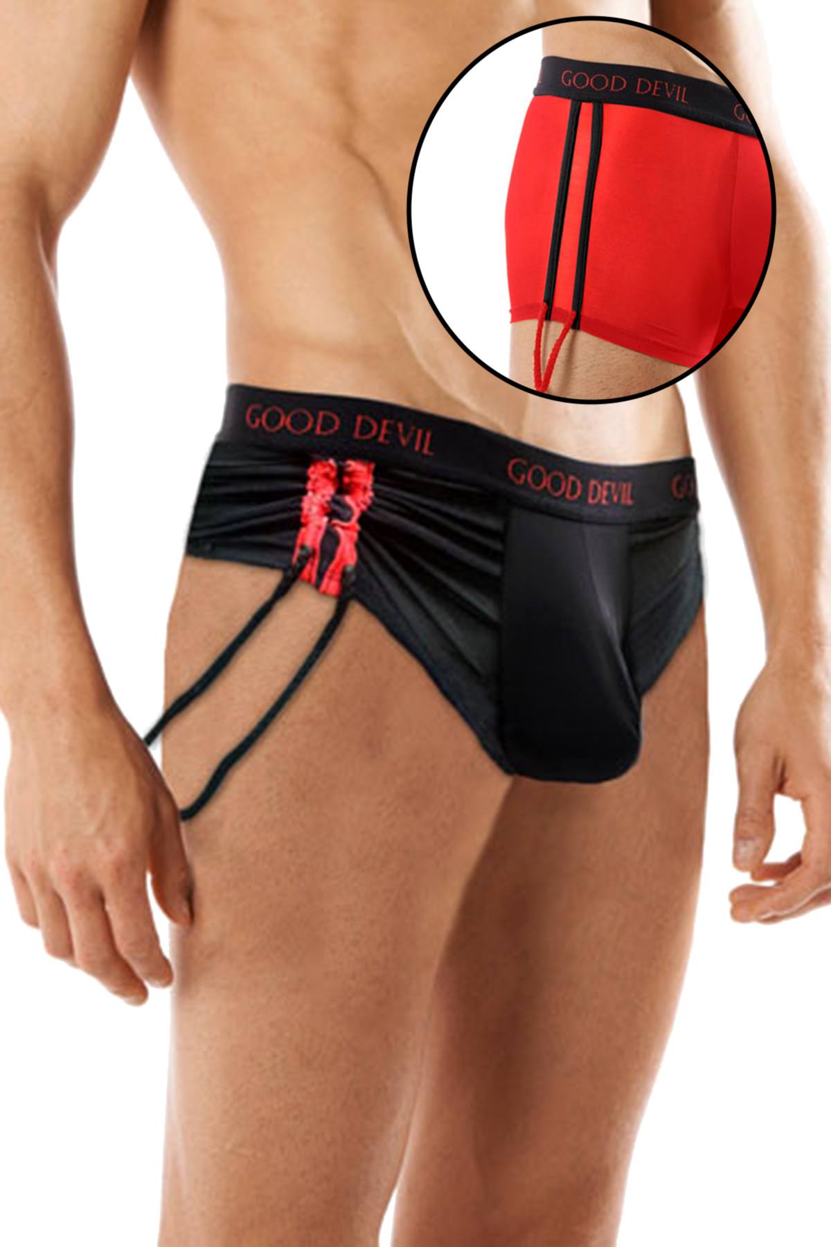 Good Devil Convertible Tassel Brief in Red/Black