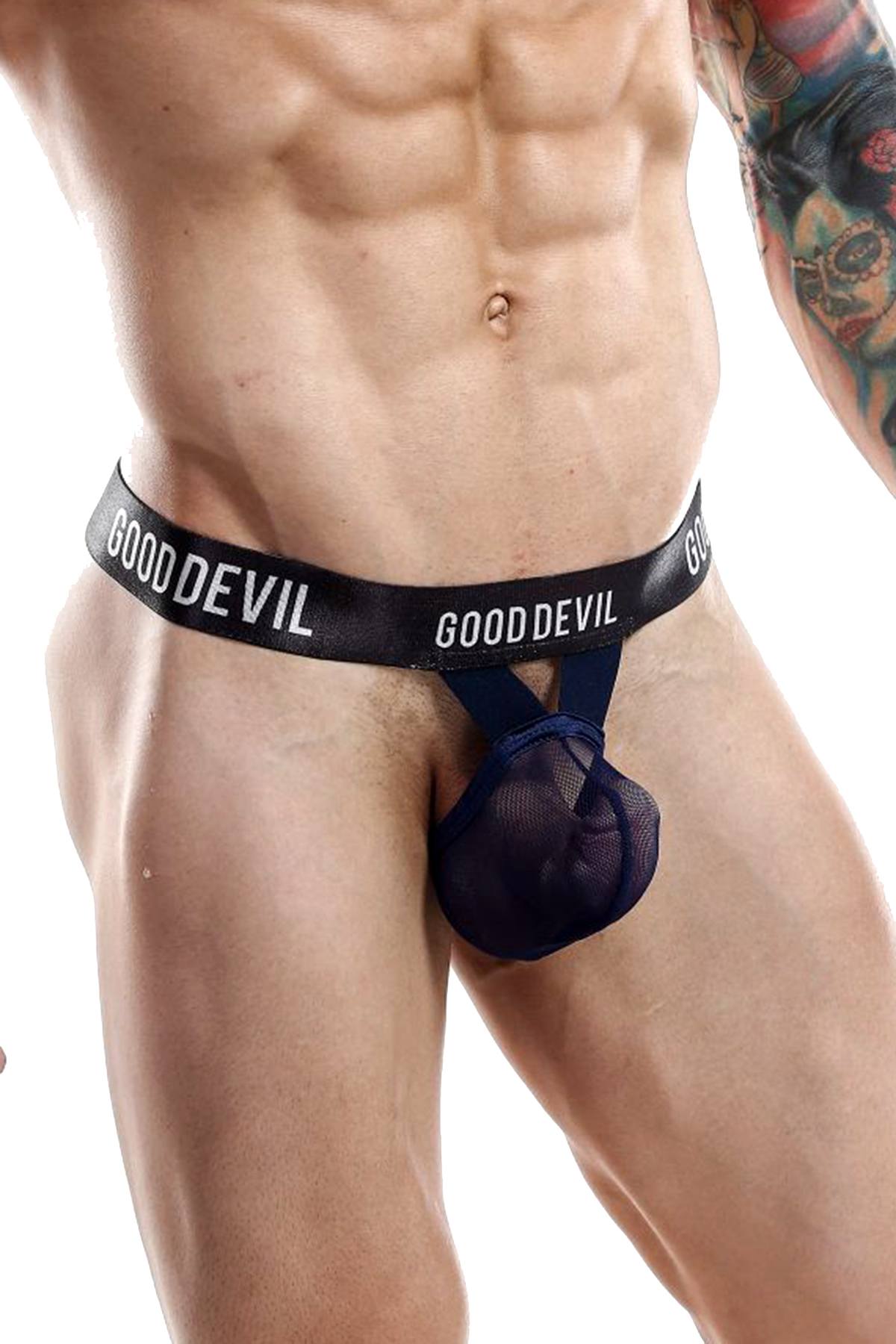 Good Devil Mesh Pouch Thong in Navy
