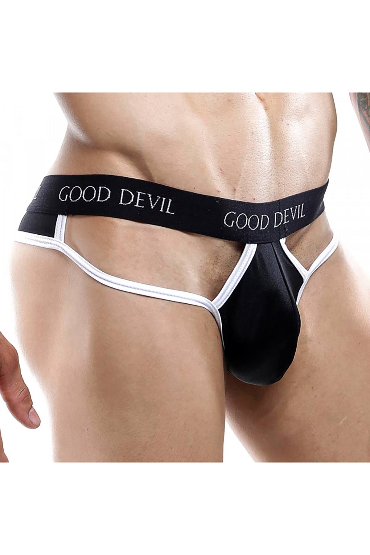 Good Devil Micro Cut Out Thong in Black/White