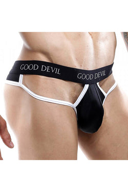 Good Devil Micro Cut Out Thong in Black/White thumbnail 2