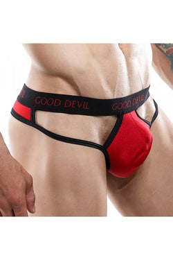 Good Devil Micro Cut Out Thong in Red/Black thumbnail 2