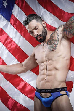 Good Devil Royal Blue Sheer Open Front Brief thumbnail 4