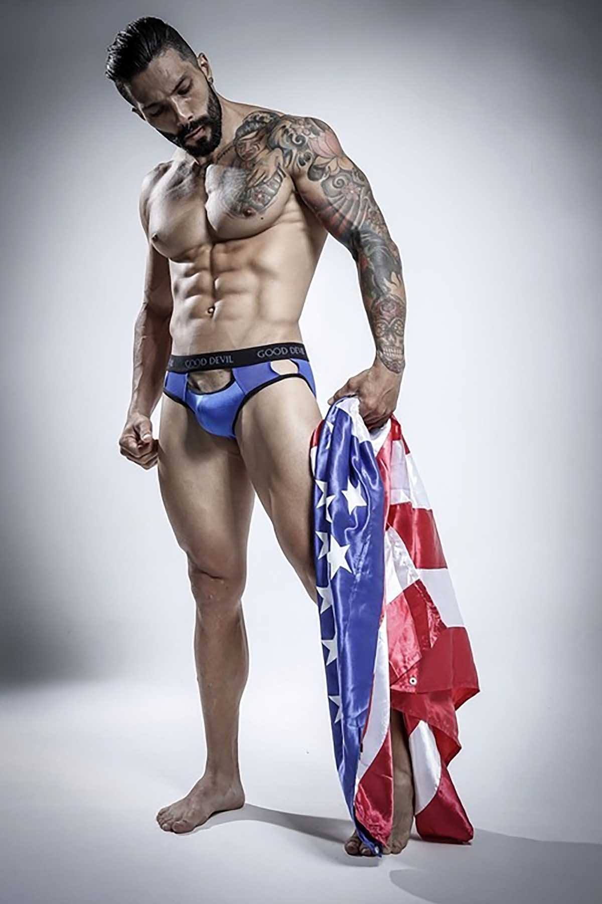 Good Devil Royal Blue Sheer Open Front Brief