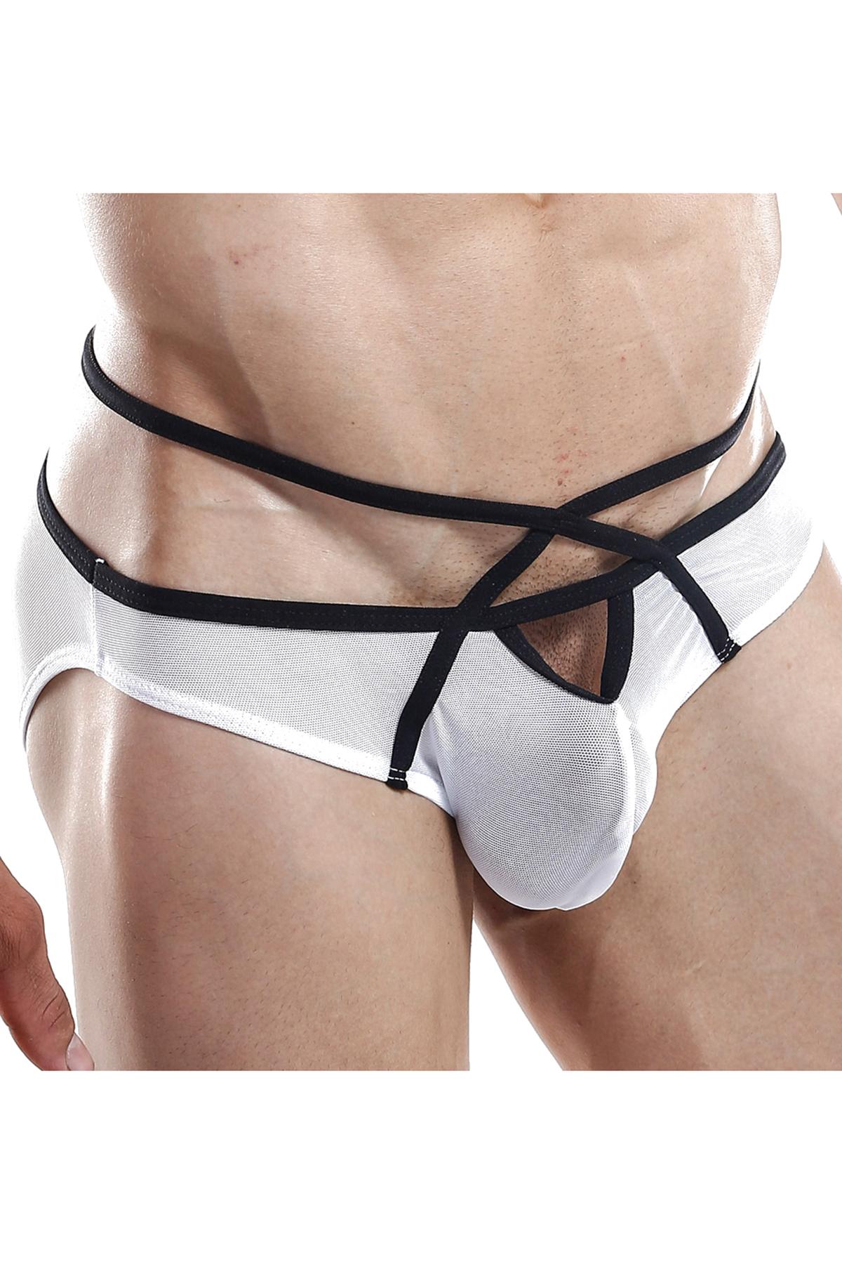 Good Devil White Mesh Versatile Strap Keyhole Bikini Brief