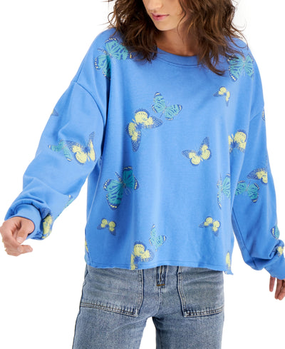 Grayson Threads Black Juniors' Butterflies Cutoff Sweatshirt