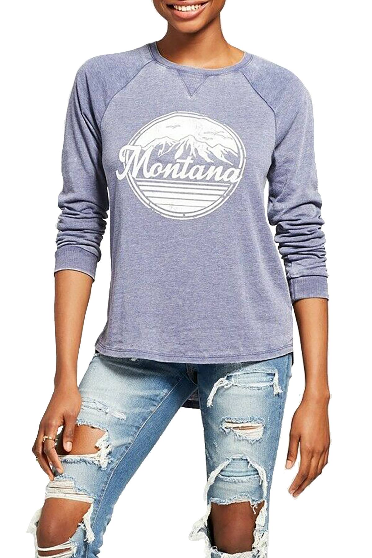 Grayson Threads Vintage Navy Montana Graphic Print Sweatshirt Tee