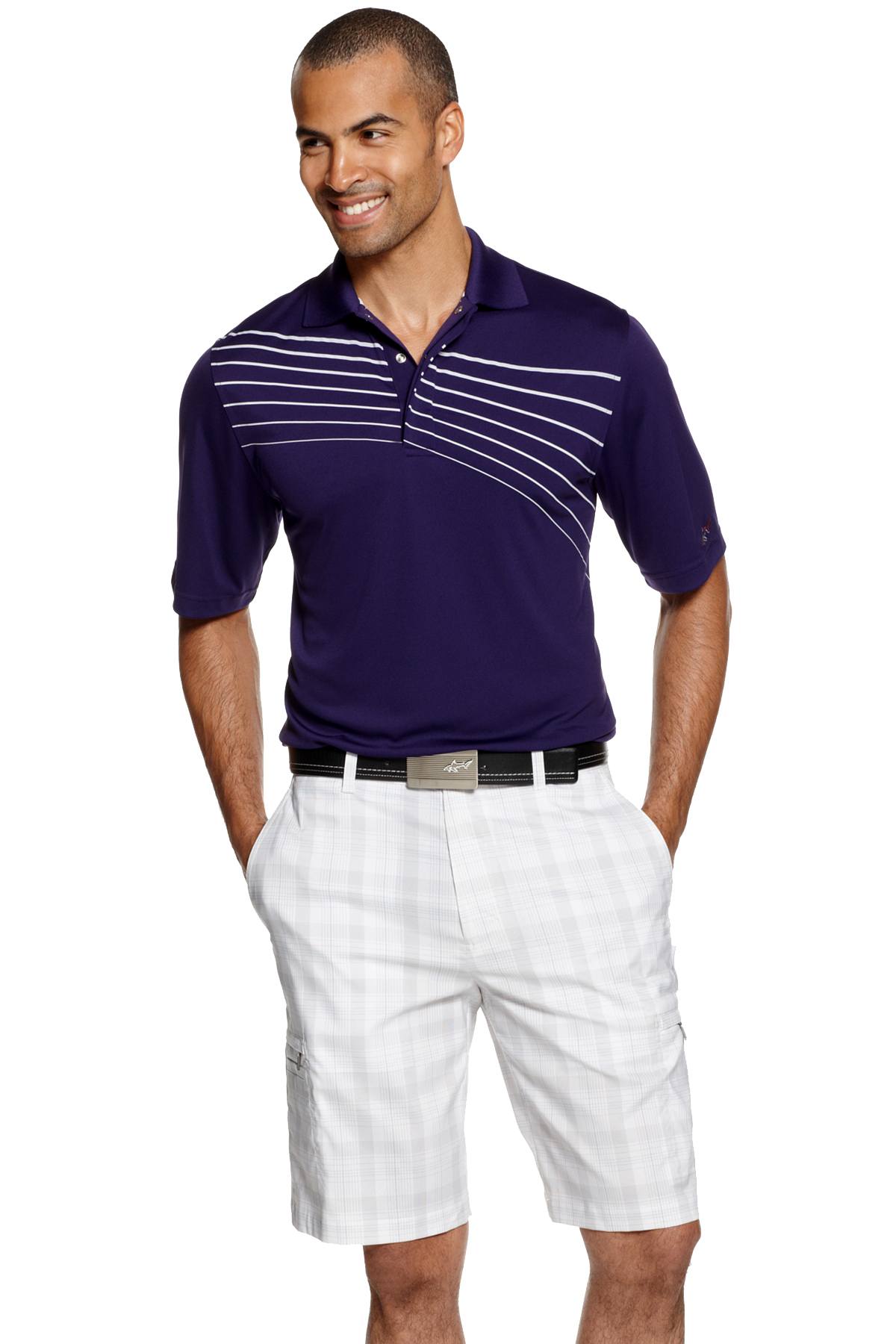 Greg Norman for Tasso Elba Bright-White Tech Plaid Golf Short