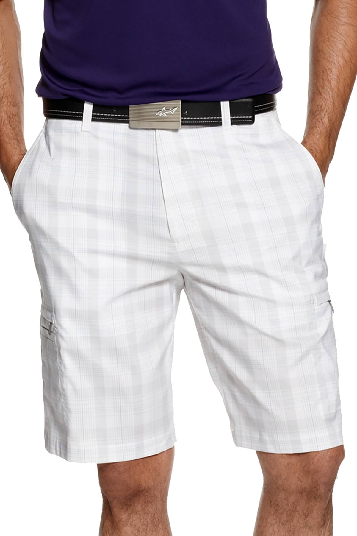 Greg Norman for Tasso Elba Bright-White Tech Plaid Golf Short