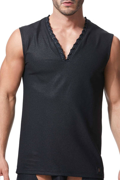 Gregg Homme Black Italian-Jersey Mythic Laced V-Neck Muscle Top