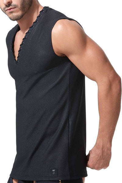 Gregg Homme Black Italian-Jersey Mythic Laced V-Neck Muscle Top