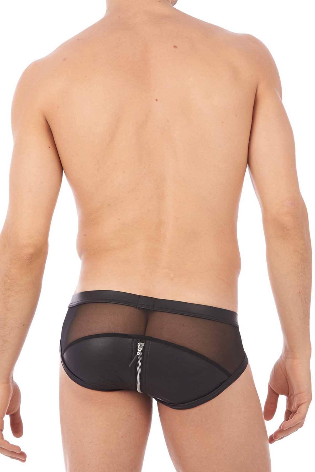 Gregg Homme Black Leather-Look Reckless Zipper Brief