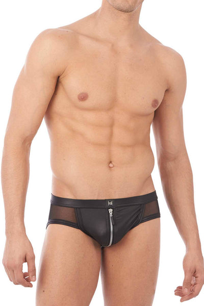 Gregg Homme Black Leather-Look Reckless Zipper Brief