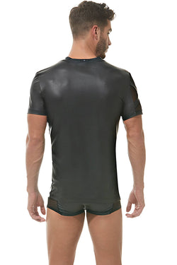 Gregg Homme Black Pleather/Mesh V-Neck X T-Shirt thumbnail 3