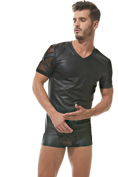 Gregg Homme Black Pleather/Mesh V-Neck X T-Shirt