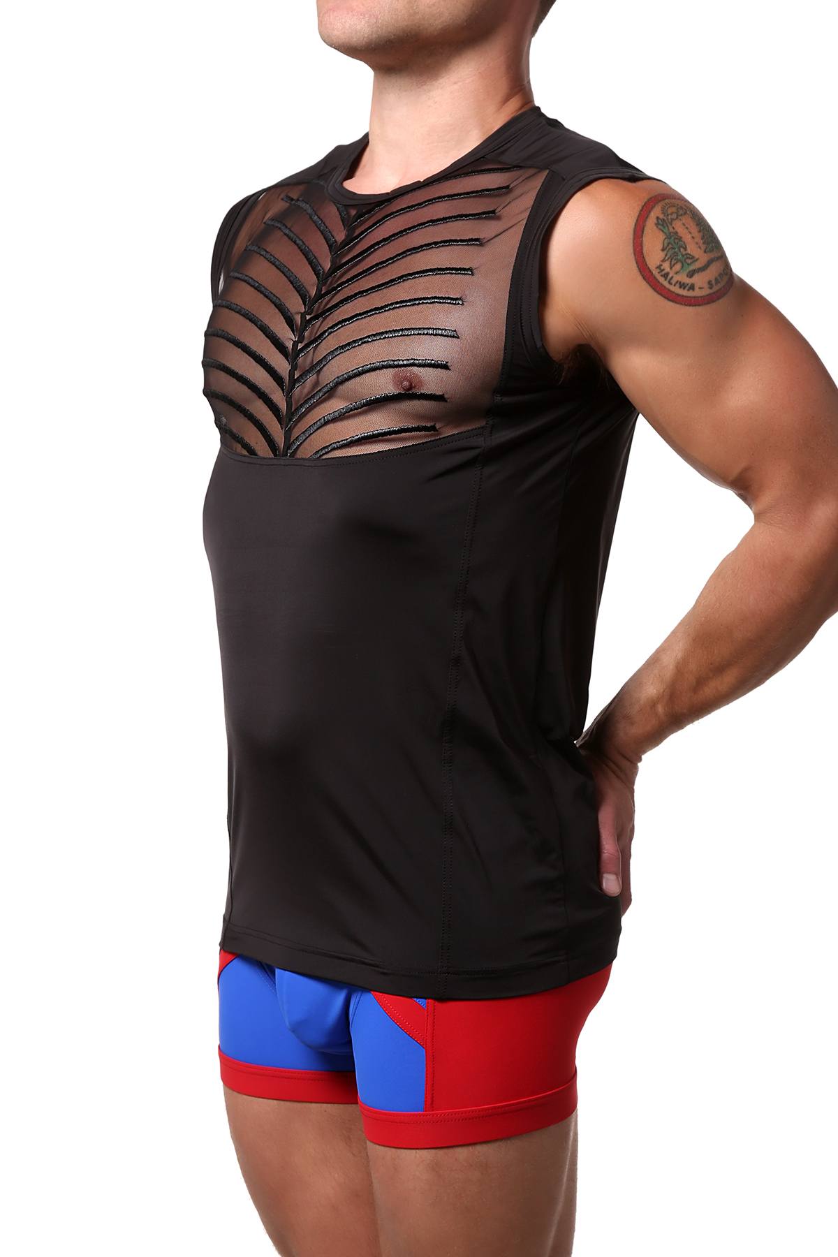 Gregg Homme Black Soiree Microfiber Mesh Muscle Shirt