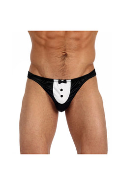 Gregg Homme Black Tuxedo Satin Knit Thong thumbnail 1