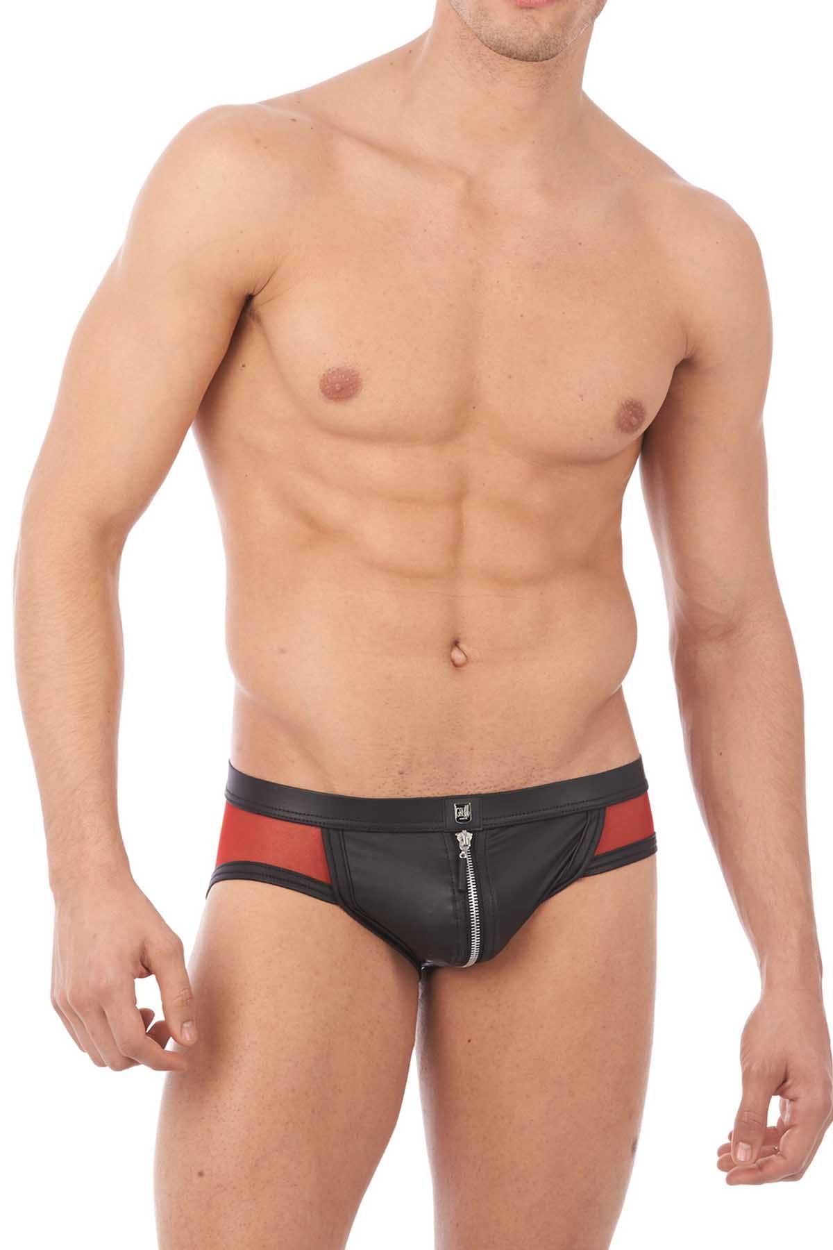 Gregg Homme Red Leather-Look Reckless Zipper Brief