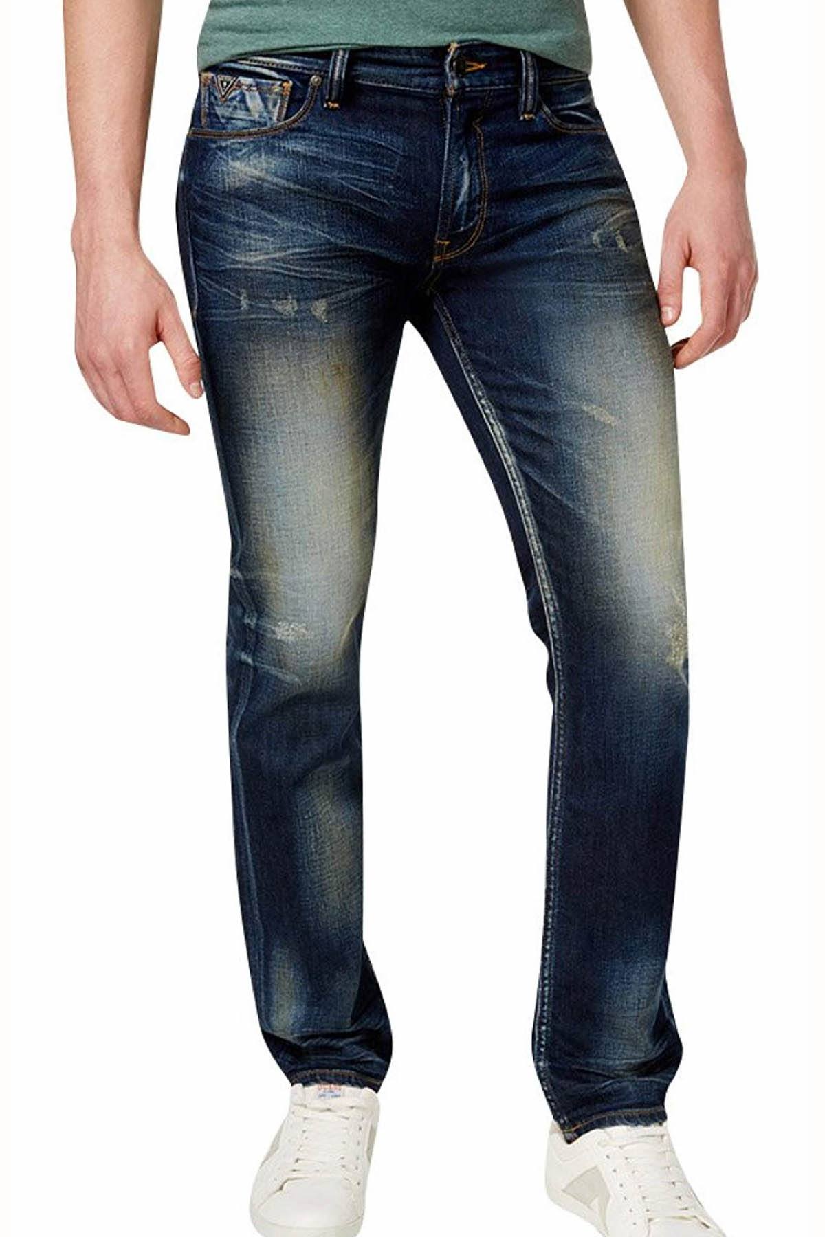 Guess Blue Slim Straight Burnt Wash Jean