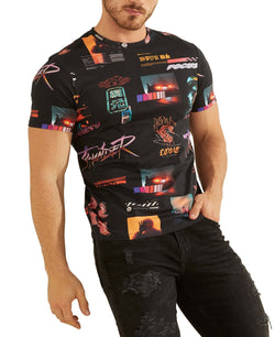 Guess Eco Neon Nights Tee Jet Black Multi thumbnail 1