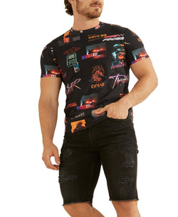 Guess Eco Neon Nights Tee Jet Black Multi thumbnail 2