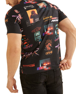 Guess Eco Neon Nights Tee Jet Black Multi thumbnail 3