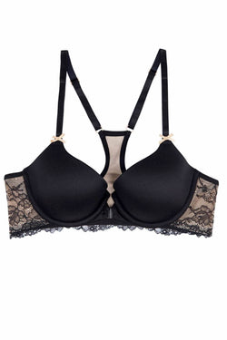 HEIDI by Heidi Klum Black/Toasted-Almond Racerback Lace T-Shirt Bra thumbnail 2