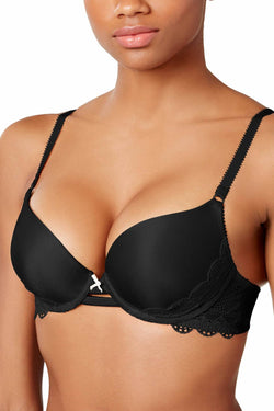 HEIDI by Heidi Klum Black/Toasted-Almond Super-Boost Geometric-Lace Bra thumbnail 2