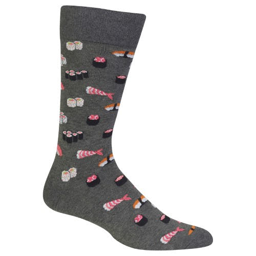 HOTSOX Hot Sox Mens Sushi Crew Socks Men`s Shoe Size 6-12.5 Charcoal gray