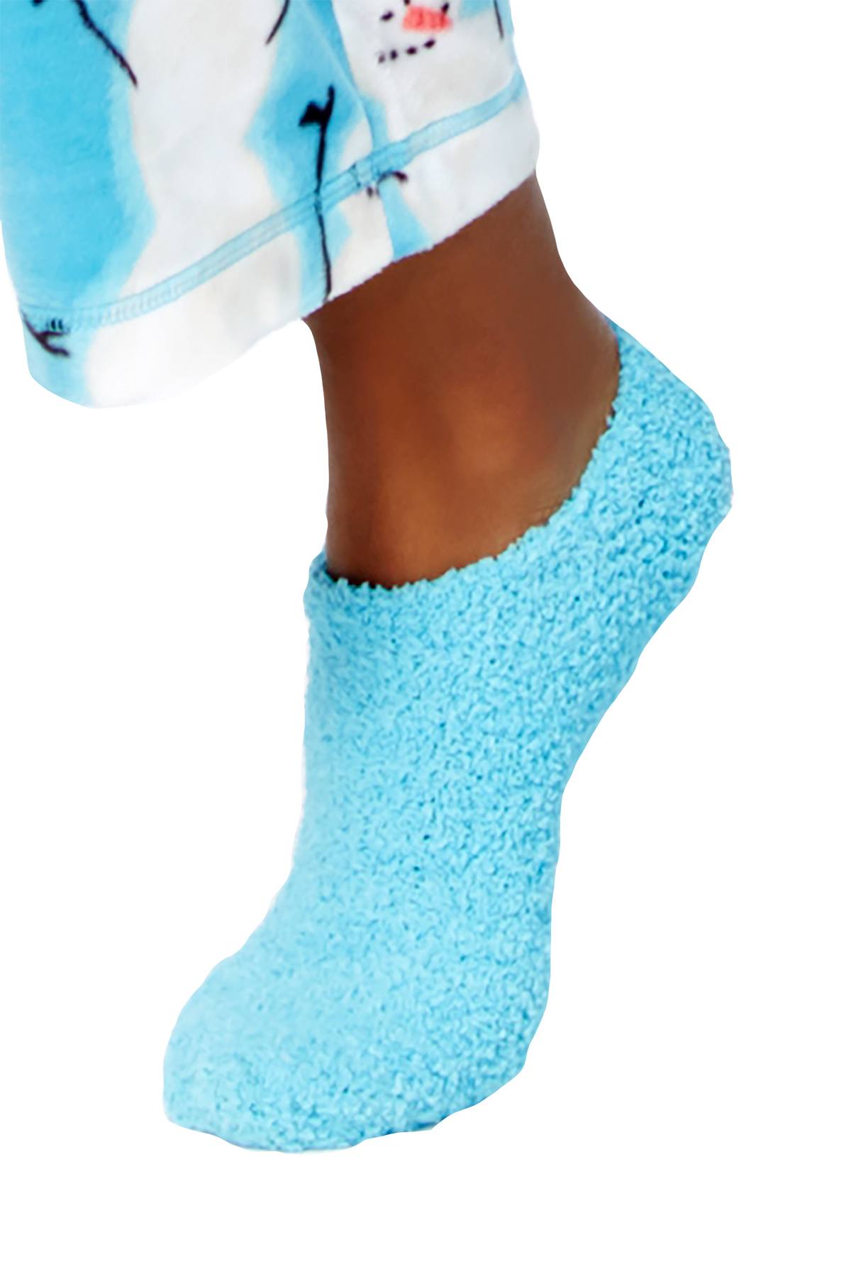 HUE Black Plush Fleece Top and Turquoise Fuzzy Slipper Socks 2-Piece Set
