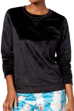 HUE Black Sueded Fleece Top and Snowman-Printed Pant 3-Piece Pajama Set thumbnail 3