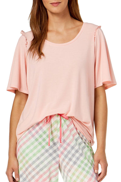 HUE Blossom Pink Bell Ruffled Sleeve Lounge Top