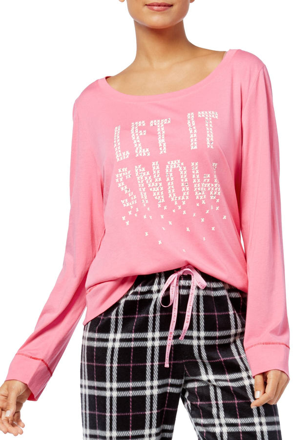 HUE Femme-Pink Holiday-Print Cotton Modal Pajama Top