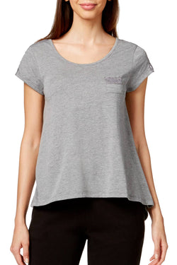 HUE Heather-Grey Short-Sleeve Lace-Trim Pajama Tee thumbnail 2