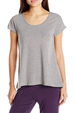 HUE Heather-Grey Short-Sleeve Lace-Trim Pajama Tee thumbnail 1