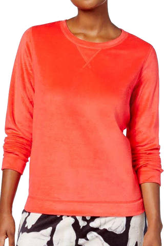 HUE Lollipop-Red Sueded Fleece Top and Black Fuzzy Slipper Socks 2-Piece Set