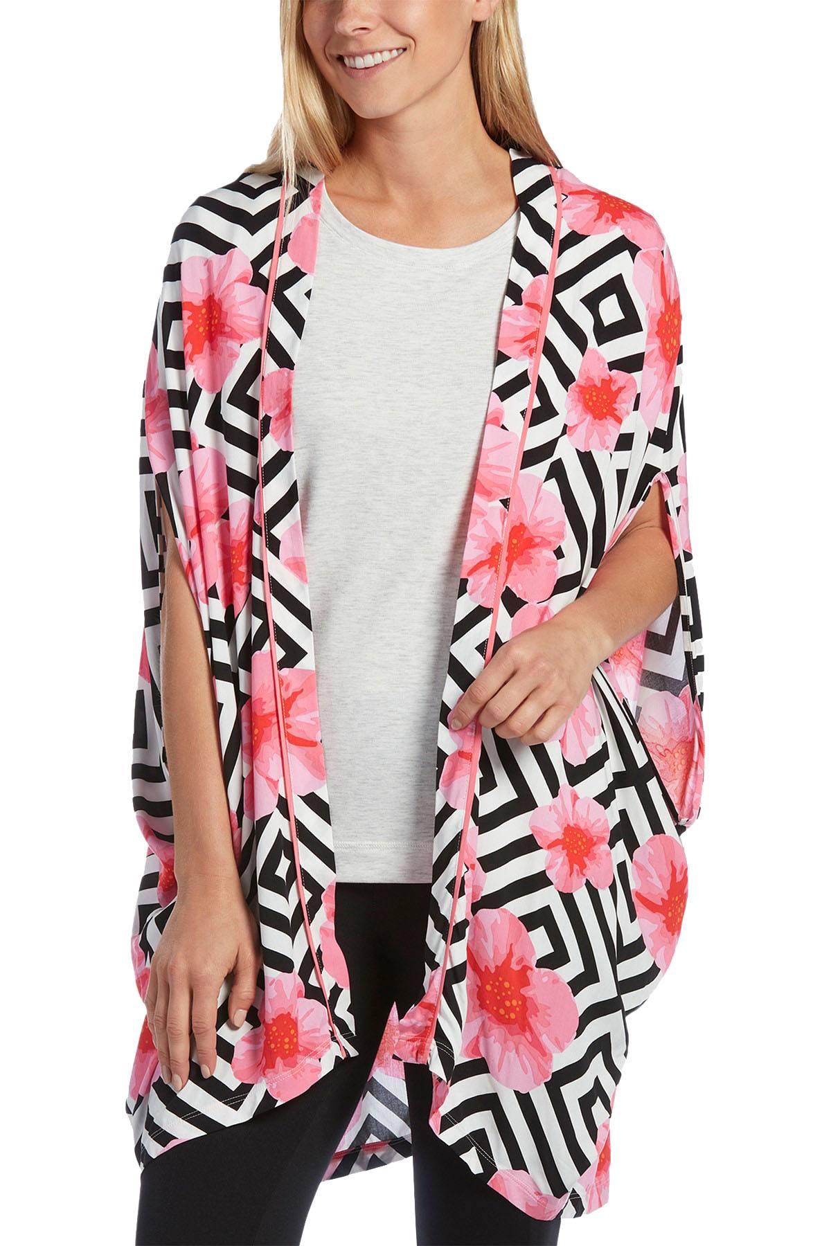 HUE Multi-Color Flower-Pop Kimono Wrap