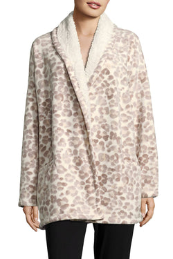 HUE Off-White/Beige Leopard Illusion Cozy Open-Front Robe thumbnail 3