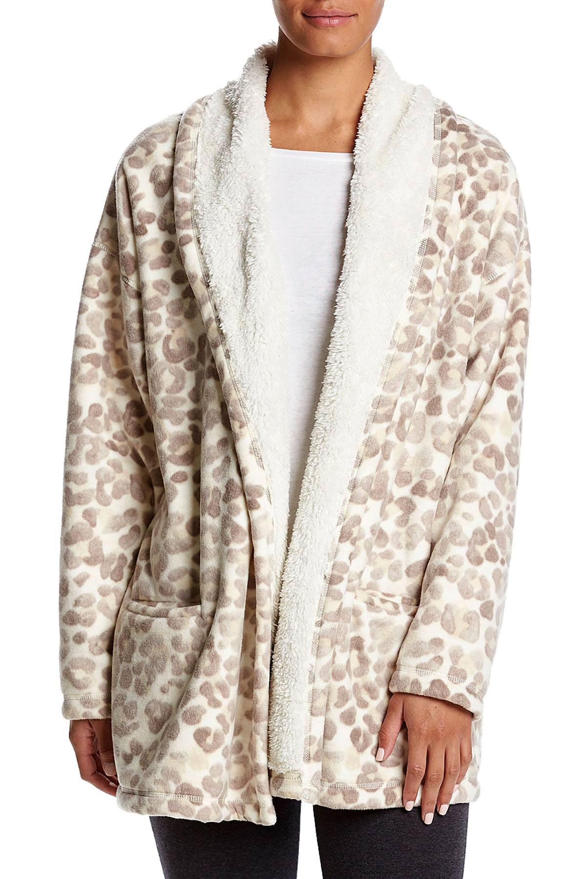 HUE Off-White/Beige Leopard Illusion Cozy Open-Front Robe